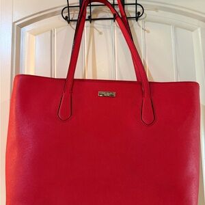kate spade Red Saffiano Leather Tote with Gold Logo
